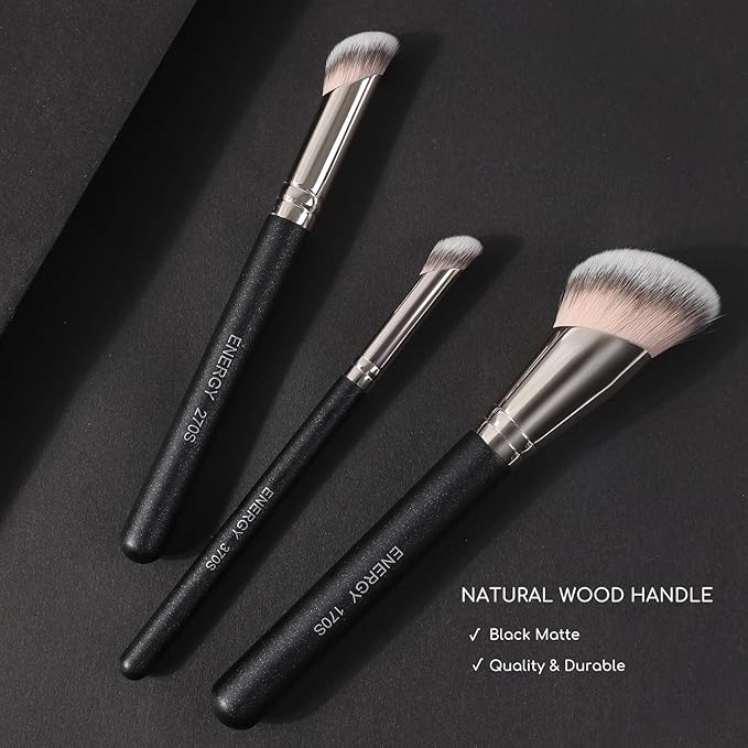 ENERGY Travel Makeup Brush Set with Bag Professional Angled Powder Foundation Bronzer Nose Contour Concealer Brushes for Liquid Cream Blending Face Make Up Applicators