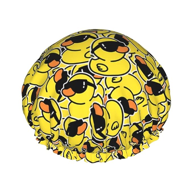 Cute Ducks Shower Cap For Women Reusable Waterproof Double Layers Bath Cap Hair Protection Elastic Ladies Spa Salon Shower Hat