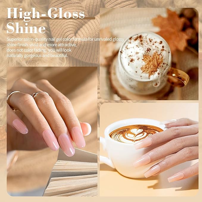 RARJSM Nude Gel Polish Set 6 Colors Creamy Caramel Brown Collection Clear Jelly Purple Pink Natural Light Orange Translucent French Manicure Gel Nail Polish Soak off UV LED Curing for Home Salon Mani