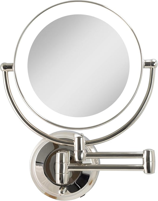 Zadro 11" LED Wall Mounted Makeup Mirror 5X/1X Shaving Mirror Plug in or Battery Operated Vanity Mirrors for Wall (Large | 5X/1X | 11" x 14.5", Polished Nickel)