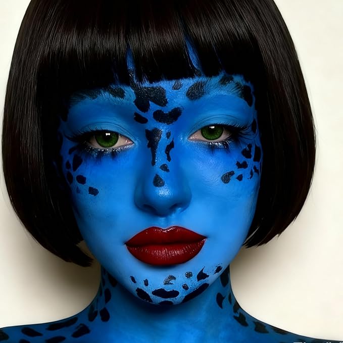 Black White Blue Face Body Paint 1.01/pc with 3 Sponges,Water Based Royal Blue Face Paint Kit for Avatar Corpse Bride Cosplay Sally and Jack Makeup,Halloween SFX Makeup Cream Face Painting