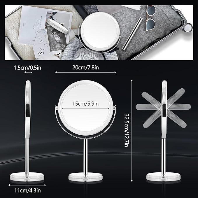 MIYADIVA Makeup Mirror, 30X Magnifying Mirror for Desk, 1X/30X Table Mirror with Stand, Double-Sided Vanity Mirror, Travel Makeup Mirror with Magnification, Desk Mirrors for Home and Office 8 in