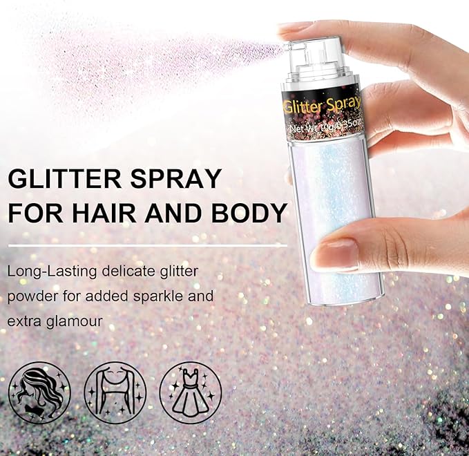 Hair and Body Glitter Spray, 1PC Sparkling Pink Glitter Dry Powder Makeup for Clothes, Festival Rave Prom Loose Sparkle Powder,Holographic Ultra Fine Resin Glitters for Crafts,10g (Sparkling Pink)