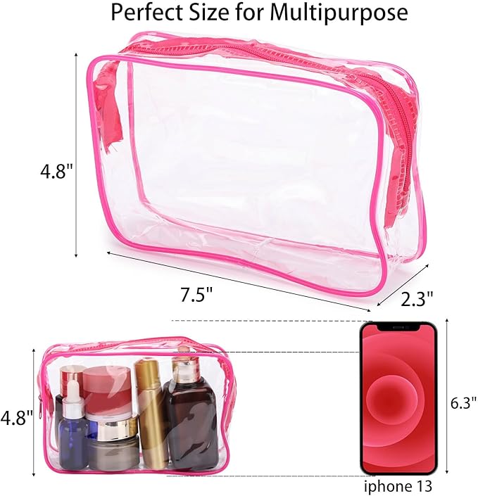 Tbestmax 20 Pack Clear Cosmetic Bags Makeup Bags Portable Waterproof Travel Toiletry Bags Organizer Rose Red, 7.5"x 4.8"x 2.3"