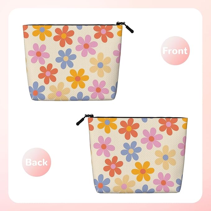 MOLAIGIN Vintage Flower Colorful Daisy Cosmetic Bag For Women, Travel Makeup Bag, Toiletry Zipper Bag, Large Capacity Aesthetic Cases