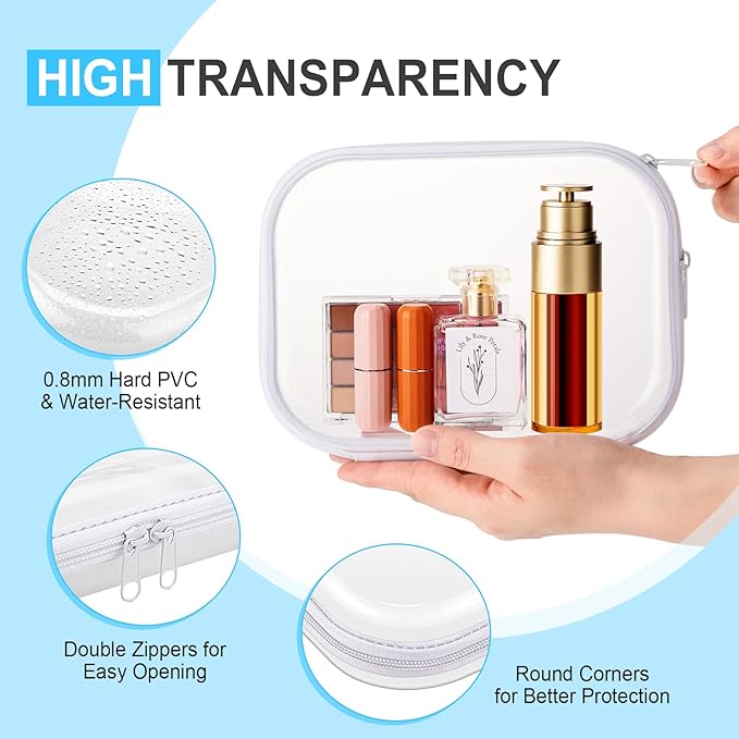 Sanwuta 6 Pcs Clear Hard Zipper Case Pencil Pouches Hard Plastic Zipper Pouches Makeup Bag Transparent Cases for Snacks Plastic Storage Organizer Box for Travel(Assorted Color,7.87 x 5.9 x 2 Inch)