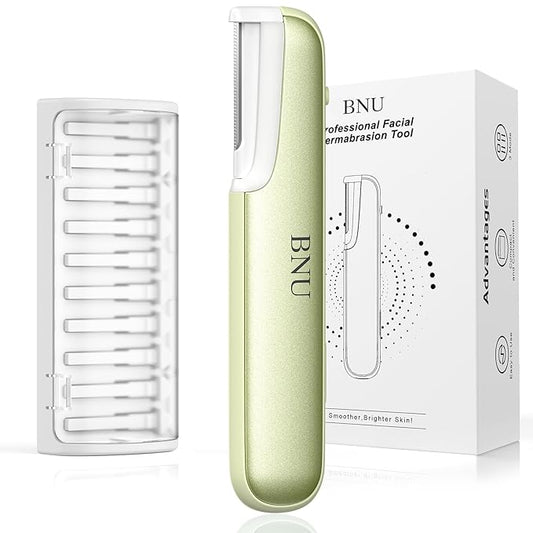BNU Dermaplane Razor for Women, Face Razor for Women with 10 Replaceable Blades - Face Exfoliation Razor - Body Peach Fuzz Removal - Eyebrow Shaper - Sonic Edge Technology Dermaplaning Tool - Green