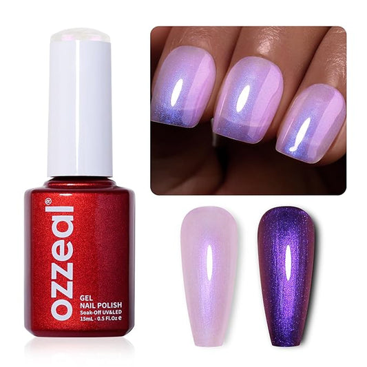 Pearl Gel Nail Polish, Purple Transparent Shimmer Shell Nail Gel Polish Glitter Mermaid Gel Polish Iridescent Pearlescent Sparkle Spring Summer Nail Polish Soak Off Led UV Manicure 15ML