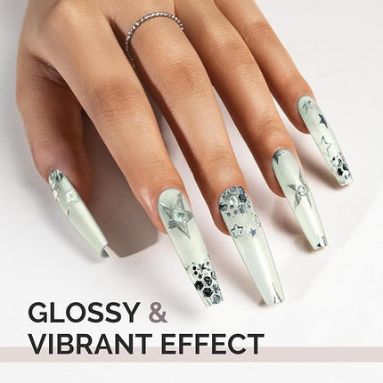 MelodySusie White Shimmer Gel Nail Polish,0.5fl oz Soak Off UV LED Green White Sparkle Gel Polish Gift for Women Nail Art Manicure Salon DIY Nail Design Decoration at Home-1756