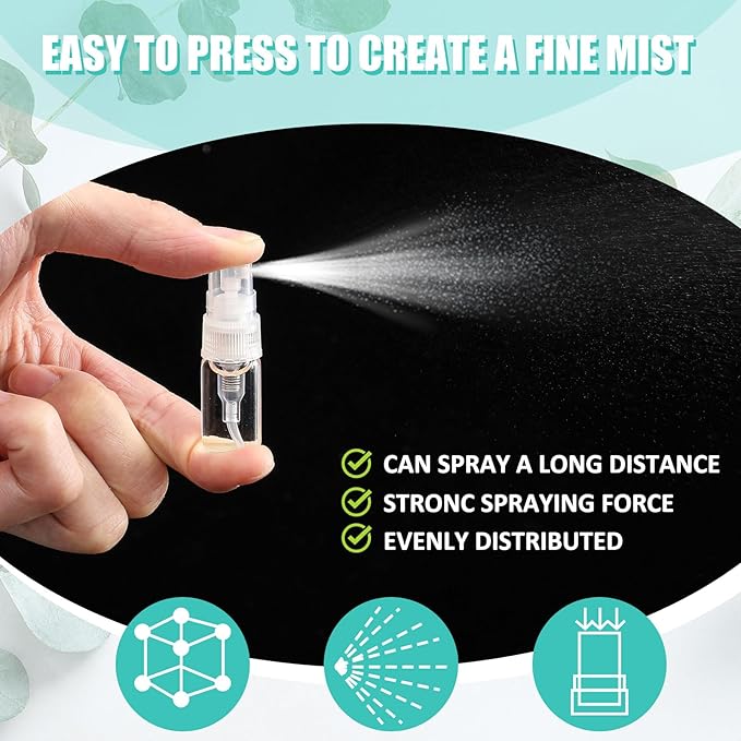 Zhehao 300 Pcs Mini Spray Bottles 2 ml Clear Glass Perfume Bottles Refillable Fine Mist Perfume Atomizer Portable Empty Sample Containers for Cleaning, Essential Oils, Travel (Clear Cap)
