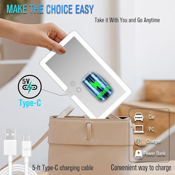 Car Vanity Mirror With Light,Rechargeable Car Sun Visor LED Makeup Mirror,Dimmable Touch Control Rear View Sun-Shading Cosmetic Mirror for Women Girl,LED Mirror for SUV RV Truck(White 1pcs)