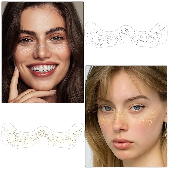 24 Sheets Gold and Silver Face Glitter Freckles Face Tattoo, Sparkle Speckles Patches Waterproof Temporary Tattoo, Glitter Fake Freckles Face Makeup Patches For Women Girls Festival Party Face Decor