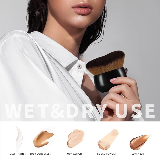 Extra-Large 75mm Body Makeup Brush Vegan Synthetic Bristles for Streak-Free Self Tanner, Bronzer & Foundation, Wet/Dry Use, Oval Face & Back Application–Black