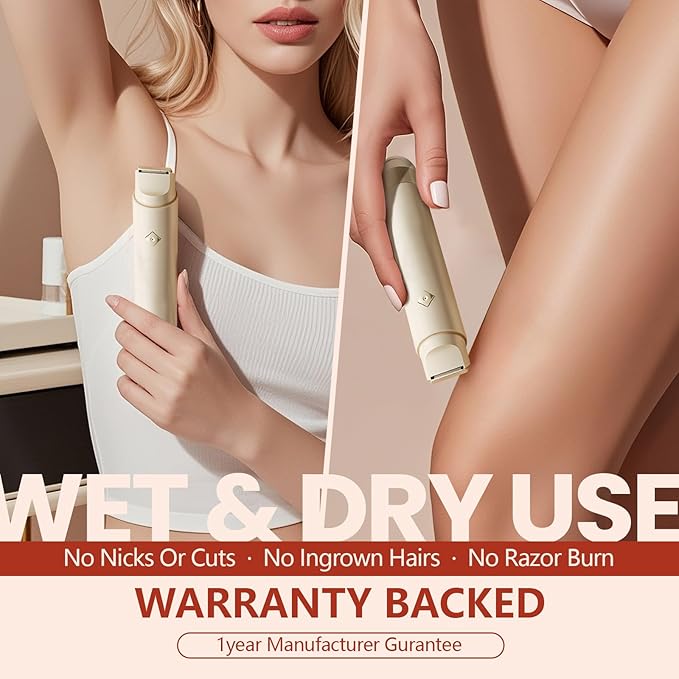 Electric Bikini Trimmer for Women - Dermave Bikini Shaver, Dual Head Shaver Women, 2-in-1 (Beige)