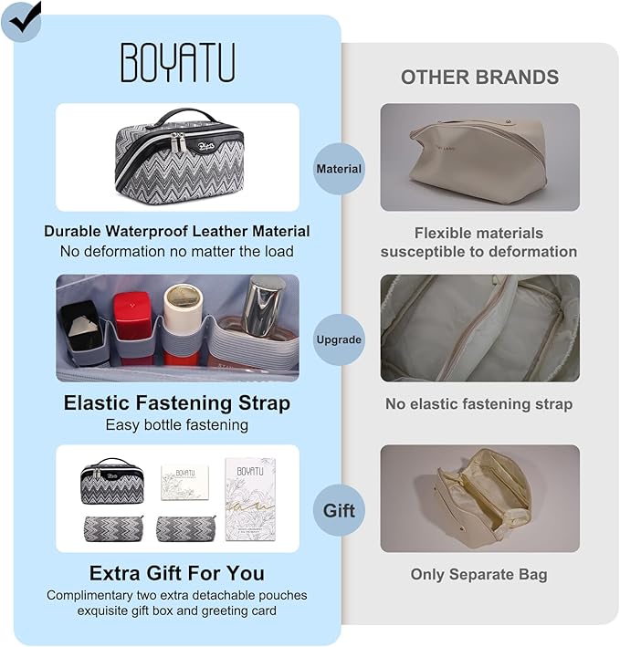 Travel Makeup Bag for Women: Western Boho Make up Bag Set of 3 - Large Capacity Vegan Leather Cosmetic Bag - Waterproof Toiletry Bag with Compartments & Handle & Divider(B-03Black)