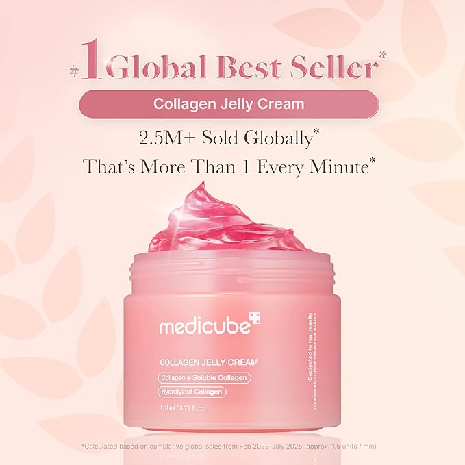 medicube Pink Skincare Set for Glass Glow Skin: Age-R Booster Pro Pink | 6-in-1 Real Glass Glow Beauty Massager and Collagen Jelly Cream- Niacinamide & Freeze-Dried Hydrolyzed Collagen 110ml