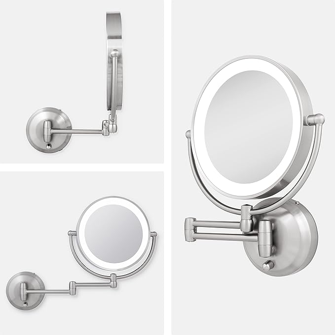 Zadro 11" LED Wall Mounted Makeup Mirror 10X/1X Shaving Mirror Cordless or Battery Operated Vanity Mirrors for Wall