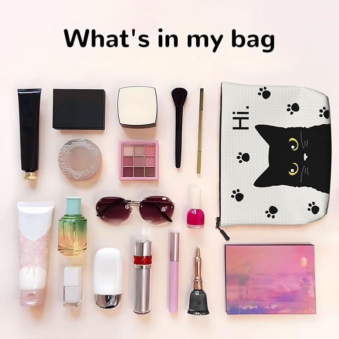 MOLAIGIN Cute Black Cat Cosmetic Bag For Women, Travel Makeup Bag, Toiletry Zipper Bag, Large Capacity Aesthetic Cases