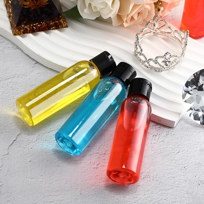 Zhehao 200 Pcs 2 oz Clear Plastic Empty Bottles Small Travel Size Bottles with Flip Cap Empty Transparent Dispenser Container for Liquids Toiletries Shampoo Lotion(Black Cap)