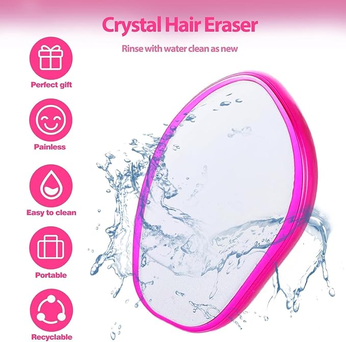 Crystal Hair Eraser for Women and Men, Reusable Crystal Hair Remover Painless Exfoliation Hair Removal Tool for Back Arms Legs (Rose)