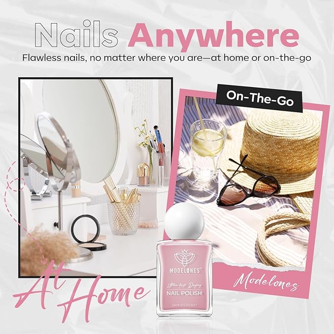 modelones Natural Pink Nail Polish, 15 ml Baby Pink Quick Dry Nail Lacquer Strengthener Long Last Shine Fingernail Toe Nail Art DIY Home Travel Manicure Gift for Women Girls 0.5 Fl Oz