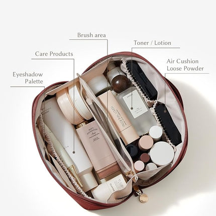 EACHY Travel Makeup Bag,Large Capacity Cosmetic Bags for Women,Waterproof Portable Pouch Open Flat Toiletry Bag Pattern Makeup Bag