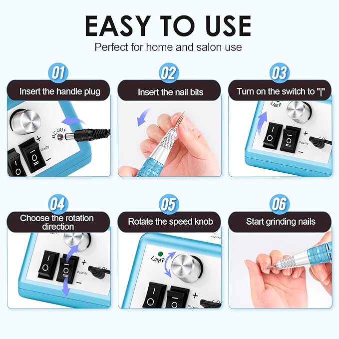 Subay 30000RPM Nail Drill Professional Electric File Acrylic Nails Kit for Acrylic Nails Remove Nail Gel Polish Manicure for Salon Home with 100pcs Sanding Bands, Dark Blue