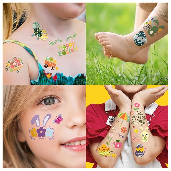 252+ PCS Easter Temporary Tattoos for Kids Men Women, 36 Sheets Easter Egg and Bunny Fake Tattoos Stickers, Easter Face Body Fake Tattoos for Adults, Easter Basket Stuffers Party Favors Decoration