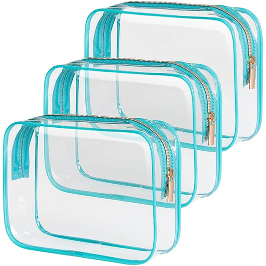 PACKISM Clear Makeup Bag - 3 Pack TSA Approved Toiletry Bags Clear Toiletry Bags for Traveling, Airport Carry on Compliant Bag, Green