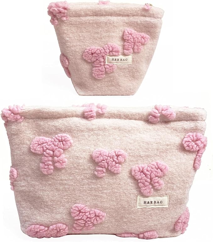 2 Pcs Makeup Bags, Large Cosmetic Bag Travel Toiletry Bag Organizer for Women, Plush Makeup Bag Small Cosmetic Pouch Purse with Zipper Gifts for Girls Teen