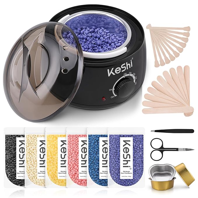 KeShi Waxing Kit, Painless Hair Removal Wax Warmer with 6 Bags Hard WaxBeans for Full Body, Legs, Face, Eyebrows & Bikini— Ideal for Both Women & Men