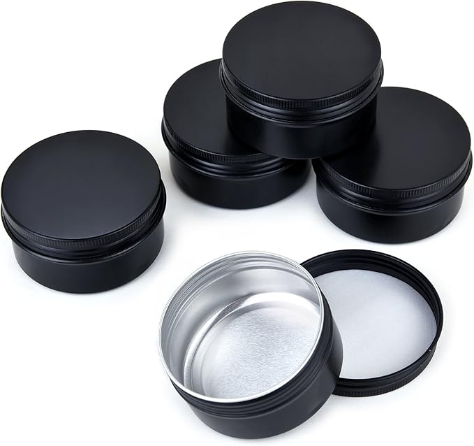 3oz 90g Aluminum Tins Round Metal Tins Container Screw Top Steel Tin Cans Cosmetic Sample Containers Tea Cans Bulk Food Storage Metal Steel Tin Jars Candle Travel Tins(Black,10 Pack)