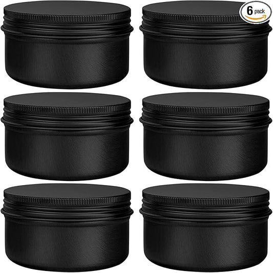 6 Pack 4 oz Aluminum Tins Airtight Storage Tins Containers Bulk Tins with Screw Lids for Kitchen, Storing Spices, Candies, Lip Balm, Salve,Black