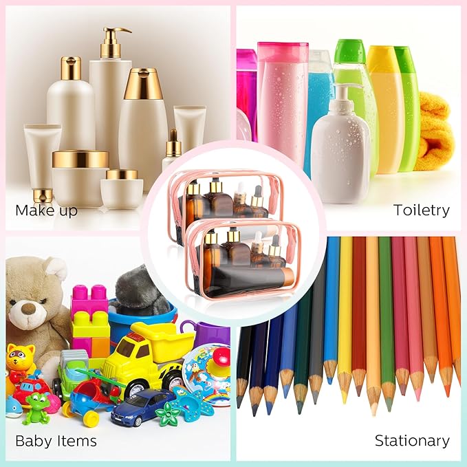 Weewooday 12 Pieces Clear Makeup Bags Cosmetic Storage Bags PVC Zipper Pouches Travel Waterproof Makeup Plastic Case for Women Organizing Toiletries Traveling Bathroom(Medium,Pink)