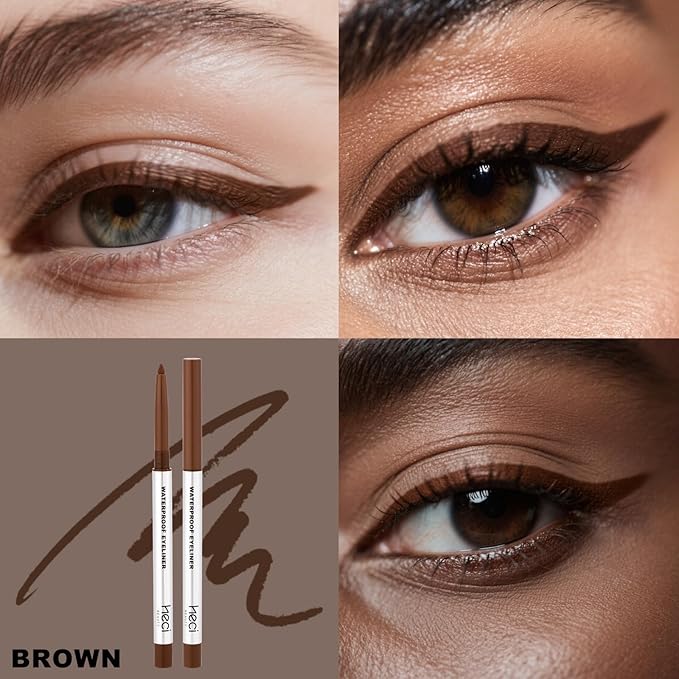 Mechanical Gel Eyeliner Pencil with a High-Pigment, Waterproof & Smudge-resistant, Glide Tip Eye Makeup with Up to 24HR Wear, Waterline Eye Liner with Built-in Sharpener (Brown)