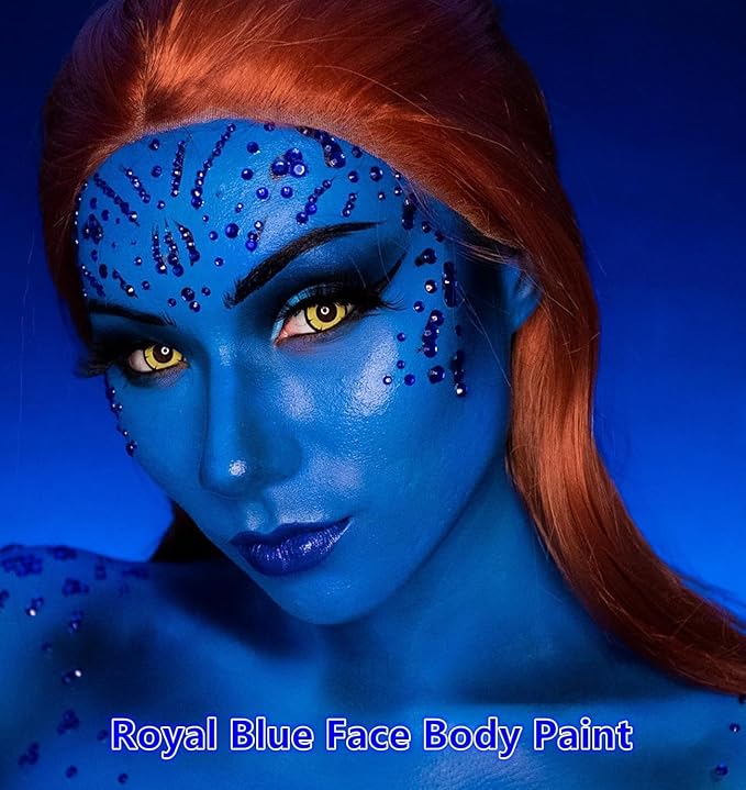 Go Ho Blue Face Paint Washable for Halloween Makeup,Creamy to Gel Water Based Body Paint Full Coverage for Cosplay SFX Smurf Mystique Avatar Clown Makeup,Blue,25g