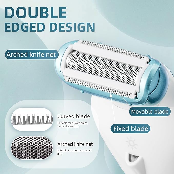 Electric Razors for Women, Bikini Trimmer Wet & Dry Use, Painless Pubic Hair Trimmer, Rechargeable Electric Shaver for Legs, Face, Pubic Hair, Underarms with Detachable Head, Blue