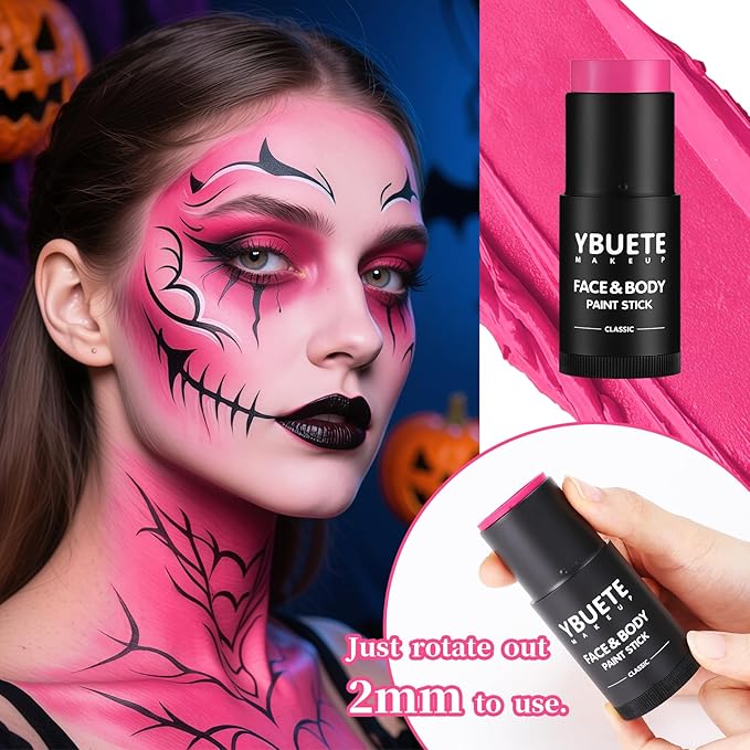 Pink Face Body Painting Stick, Professional Full-coverage Cream Pink Face Paint for Halloween SFX Makeup Clown Costume Party, Washable Bright Eye Cheek Art Stick for Adult Festival Carnival