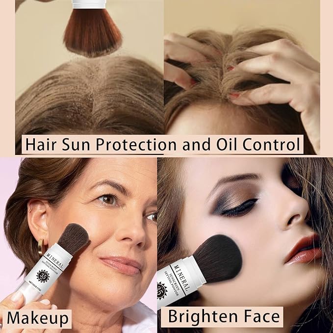 Sunscreen Setting Powder SPF 35, Mineral Brush Powder for Face & Scalp, Oil Control Natural Matte Finish Loose Powder Translucent Lasting Lightweight Breathable for All Skin (#05 Medium)