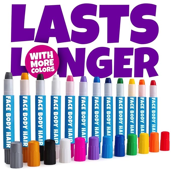 Blue Squid Face Paint Crayons - 12 Vibrant Colors Twistable & Washable Face Paint Sticks - Face Painting Kit for Kids Party, Halloween, Belly Painting Kit Pregnancy, Makeup Body Paints for Adults