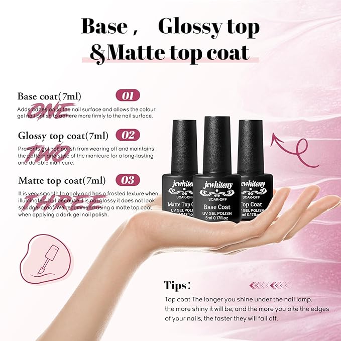 JEWHITENY 45PCS Gel Nail Polish Kit with U V Light LED Nail Lamp 40 Colors Set Manicure Nail Gel Kit