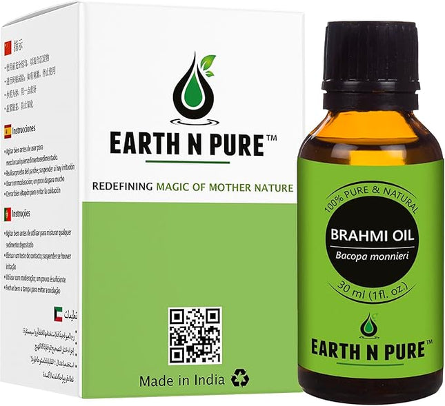 Earth N Pure Brahmi Oil for Hair, Cold Pressed, Natural and Therapeutic Grade with Glass Dropper - 30 ML