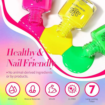 Born Pretty Neon Nail Polish Set, 15 Colors Spring Summer Nail Polish Quick Dry Nail Polish Kit Hot Pink Yellow Green Blue Neon Nail Lacquer Manicure Set for DIY Nail Art Salon Home Gift