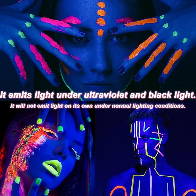 Glow in The Dark Face Body Paint, Glow In The Dark Under UV Black Light Sticks Makeup Neon Face Painting Kits for Adult Halloween Festival Accessory Glow Party Supplies (12)