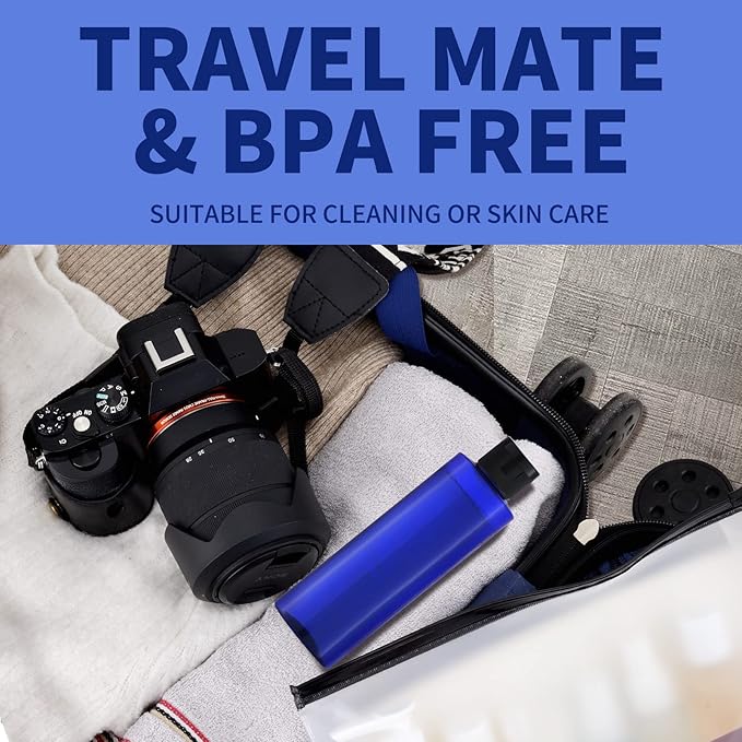 LISAPACK 8.3oz Travel Bottles with Flip Cap (4 Pcs) Empty Dispenser Container for Travel Size Cosmetics (250ml, Blue)