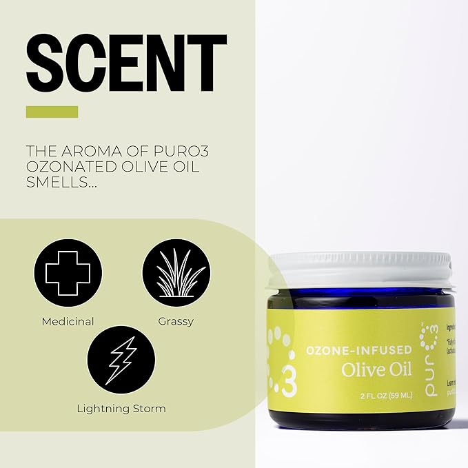 PurO3 Ozonated Olive Oil – Pure, Natural, Organic Skincare for Face & Body – Oxygenated Healing Lotion, Moisturizer & Beauty Cream in a Glass Jar – O3 Therapy Salve, 2 oz