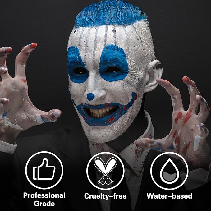 BOBISUKA Blue Face Body Paint, Water Based Face Painting for Art Theater Halloween Party Cosplay Clown SFX Makeup for Women Adults, Non-Toxic Washable