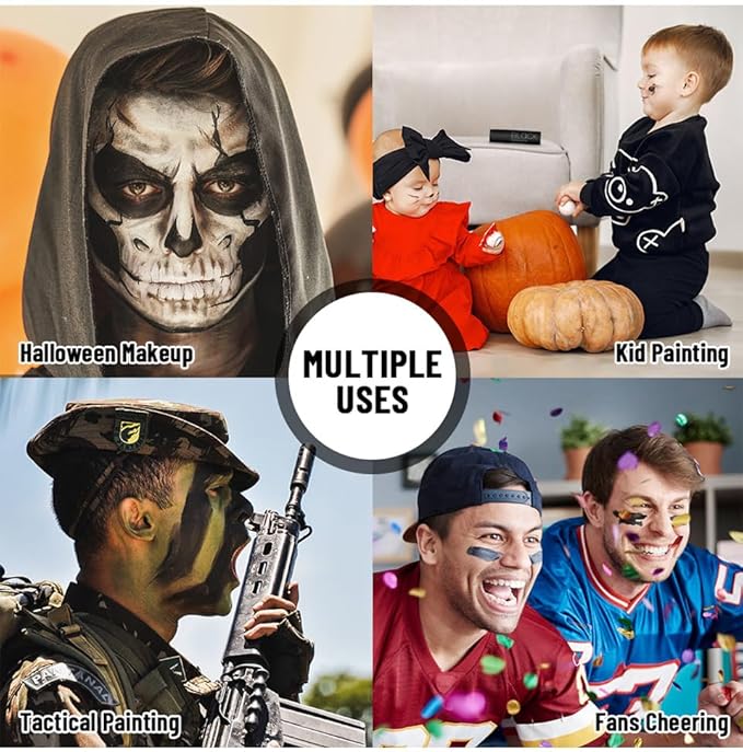 MEICOLY 3Pcs Royal Blue Black Red Face Body Paint Stick,Face Paint for Halloween SFX Devil Cosplay Makeup,Body Paint for Adults Kids,Waterproof Eye Black for Baseball/Football/Softball,Blue+Black+Red