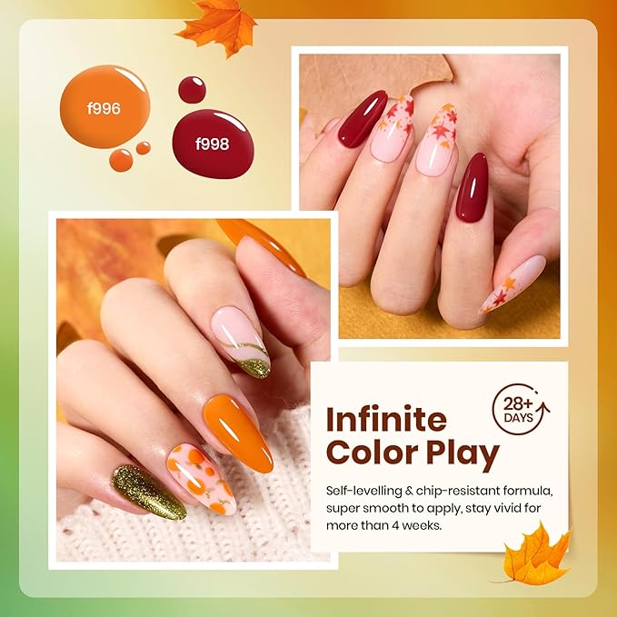 Beetles Fall Gel Polish Set - Autumn Realm Collection, Mustard Yellow Orange Burgundy Gel Polish Green Golden Glitter Nails Kit DIY Nail Art Gifts for Women