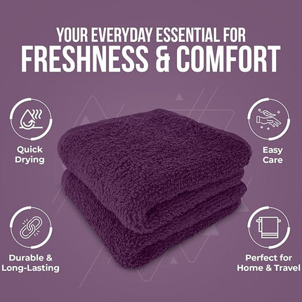 DAN RIVER 12 Pack Wash Cloths for Showering [12x12] - 100% Cotton Washcloths Premium Quality Flannel Face Cloths for Bathroom, Highly Absorbent and Soft Feel Wash Clothes, Purple Passion